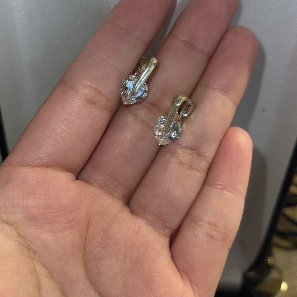 Sterling silver heart cz stud chunky earrings